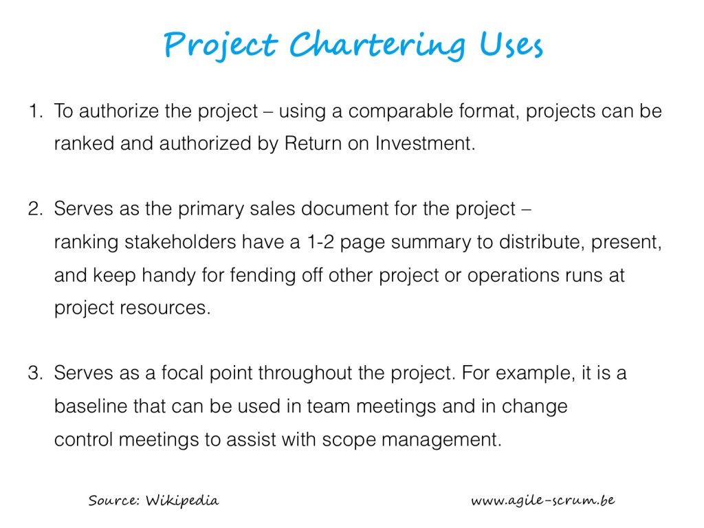 AGILE SCRUM VISUAL project chartering uses