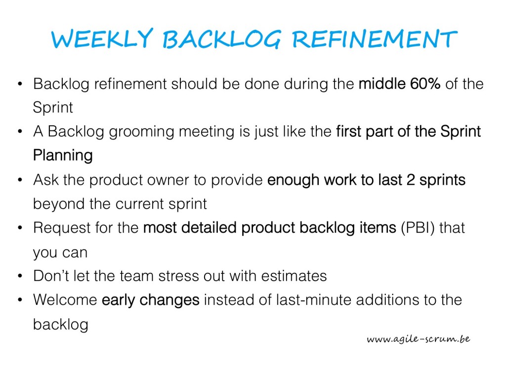 AGILE SCRUM VISUAL weekly backlog refinement